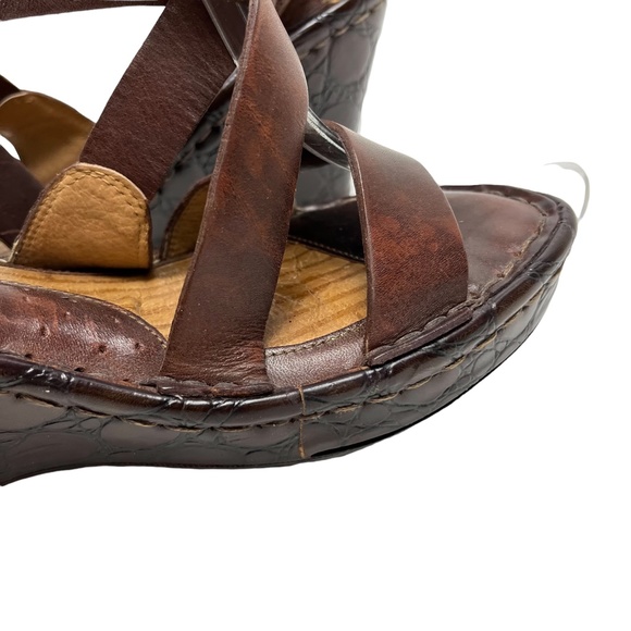 BORN Genuine Leather Strappy Wedge Sandals Slingback Warm Brown Shoes sz 10 - Picture 12 of 16